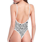 Black And White Tiger Pattern Print One Piece High Cut Swimsuit