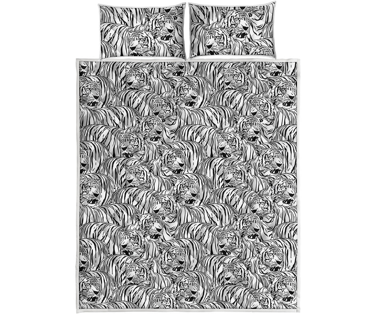 Black And White Tiger Pattern Print Quilt Bed Set