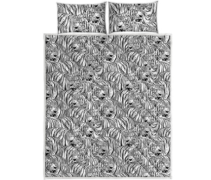 Black And White Tiger Pattern Print Quilt Bed Set