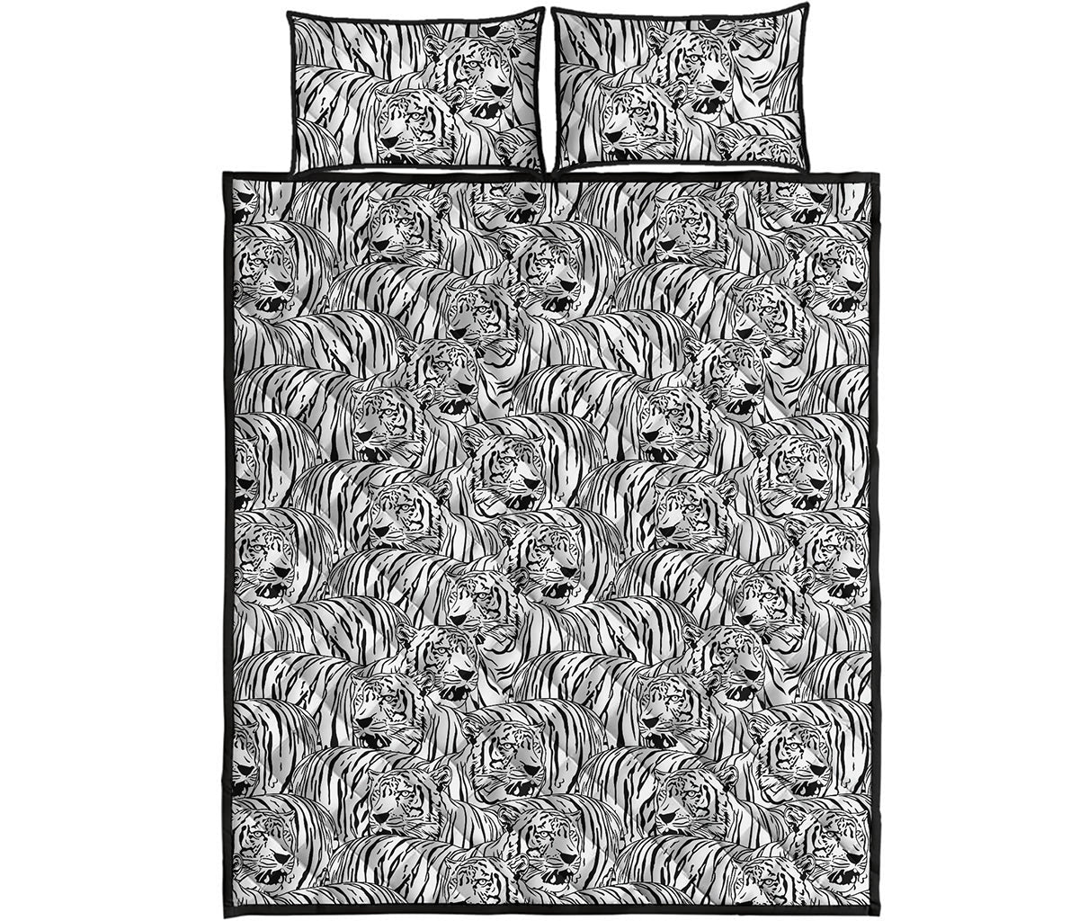 Black And White Tiger Pattern Print Quilt Bed Set