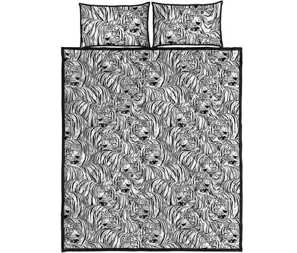 Black And White Tiger Pattern Print Quilt Bed Set