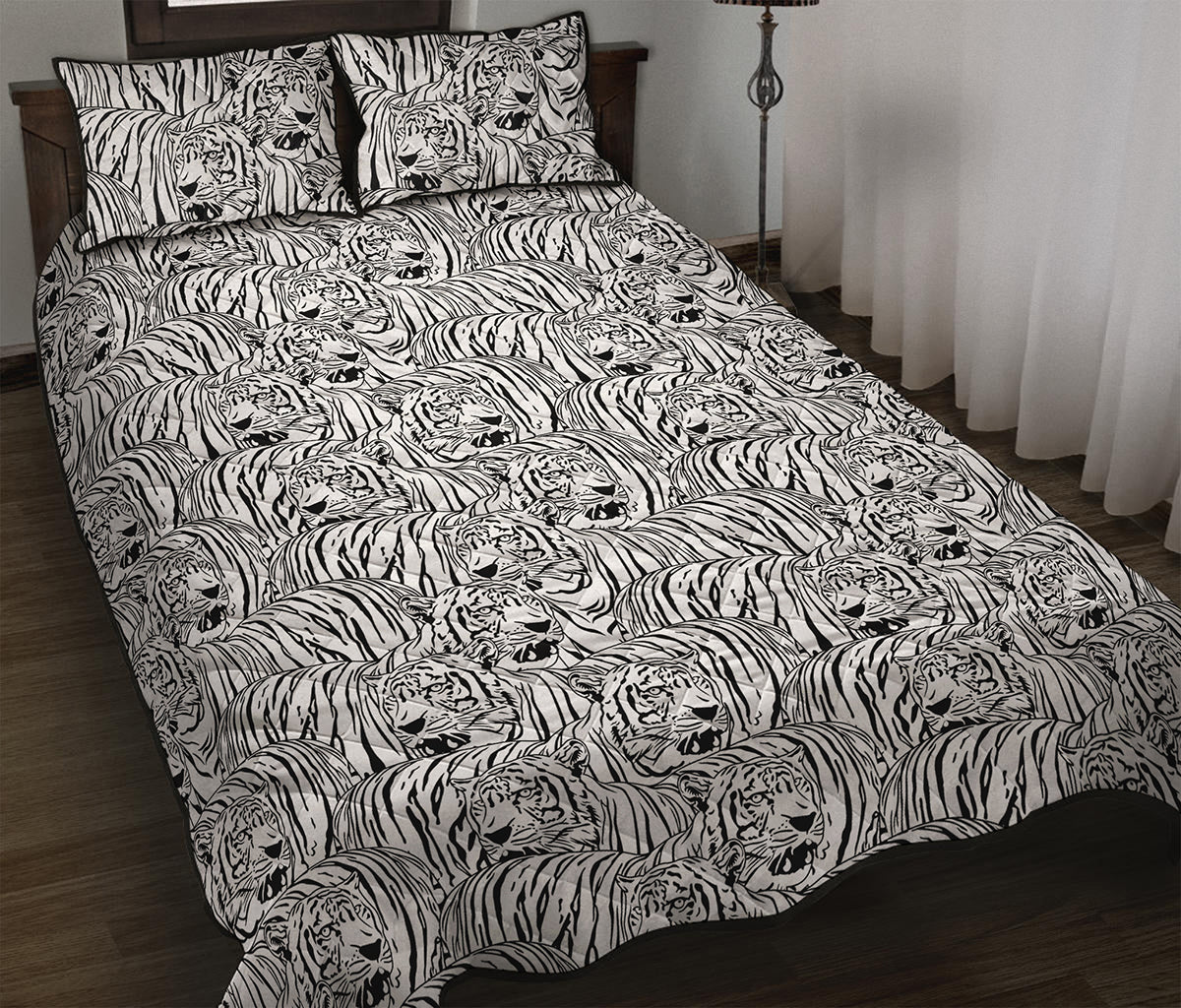 Black And White Tiger Pattern Print Quilt Bed Set