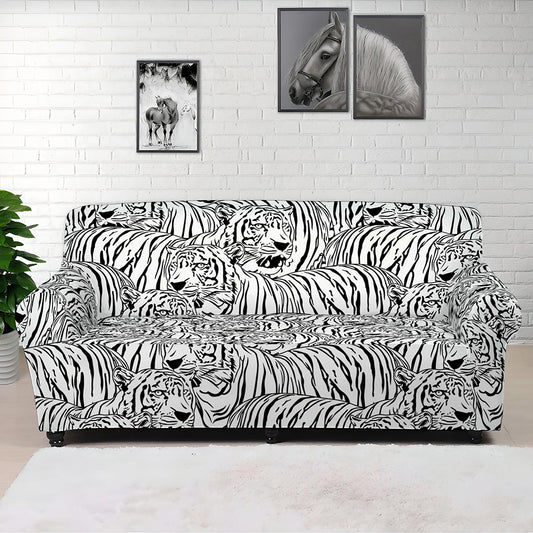 Black And White Tiger Pattern Print Sofa Cover