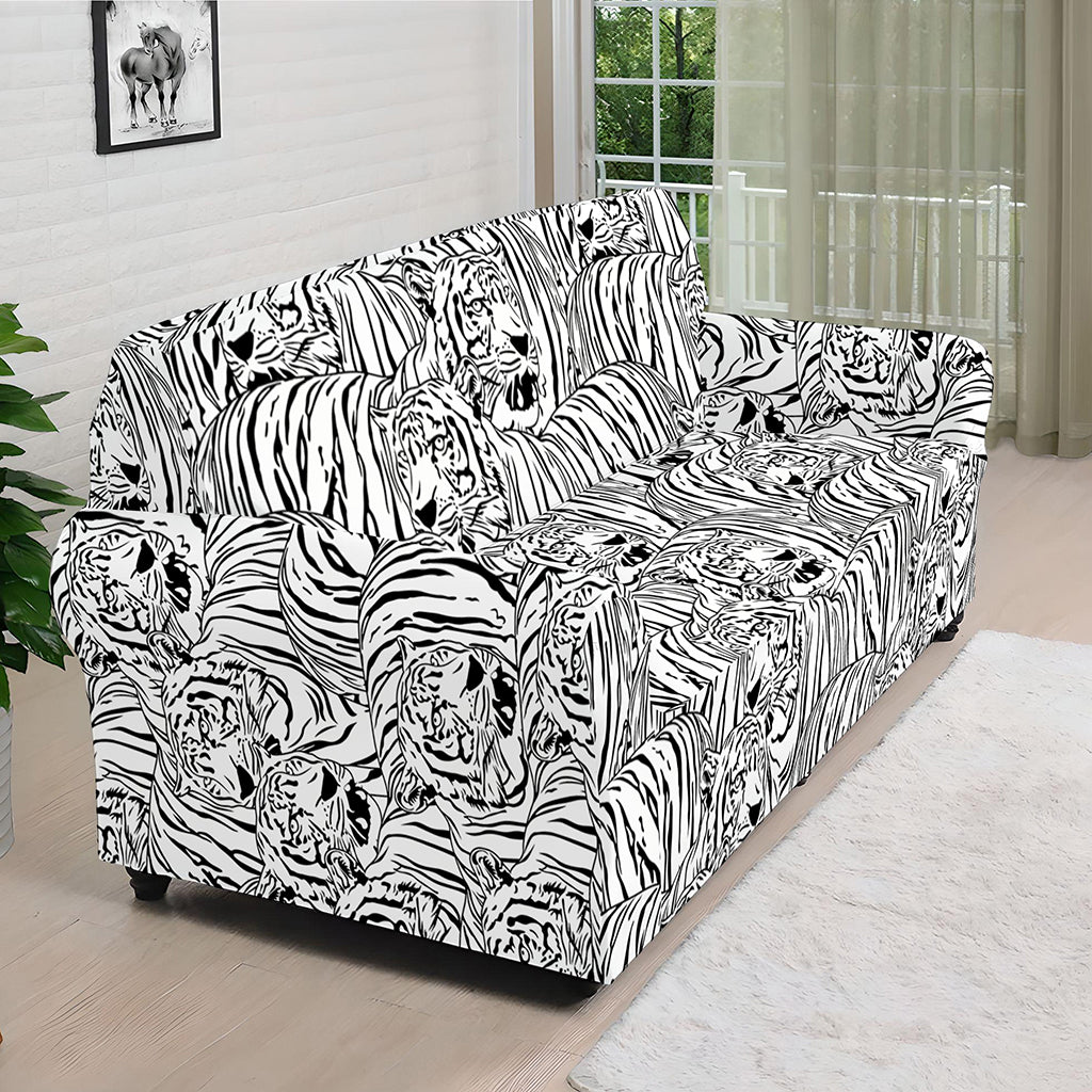 Black And White Tiger Pattern Print Sofa Cover