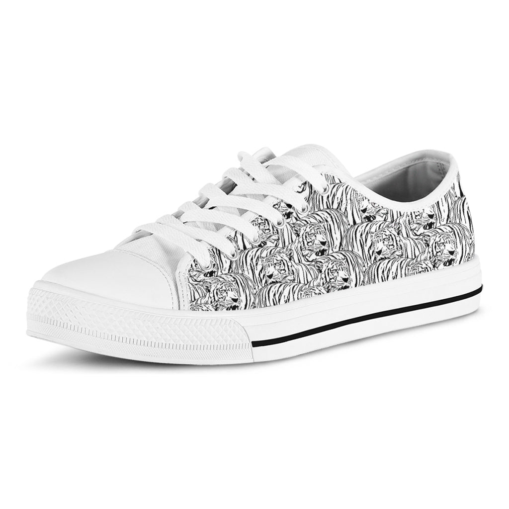 Black And White Tiger Pattern Print White Low Top Shoes