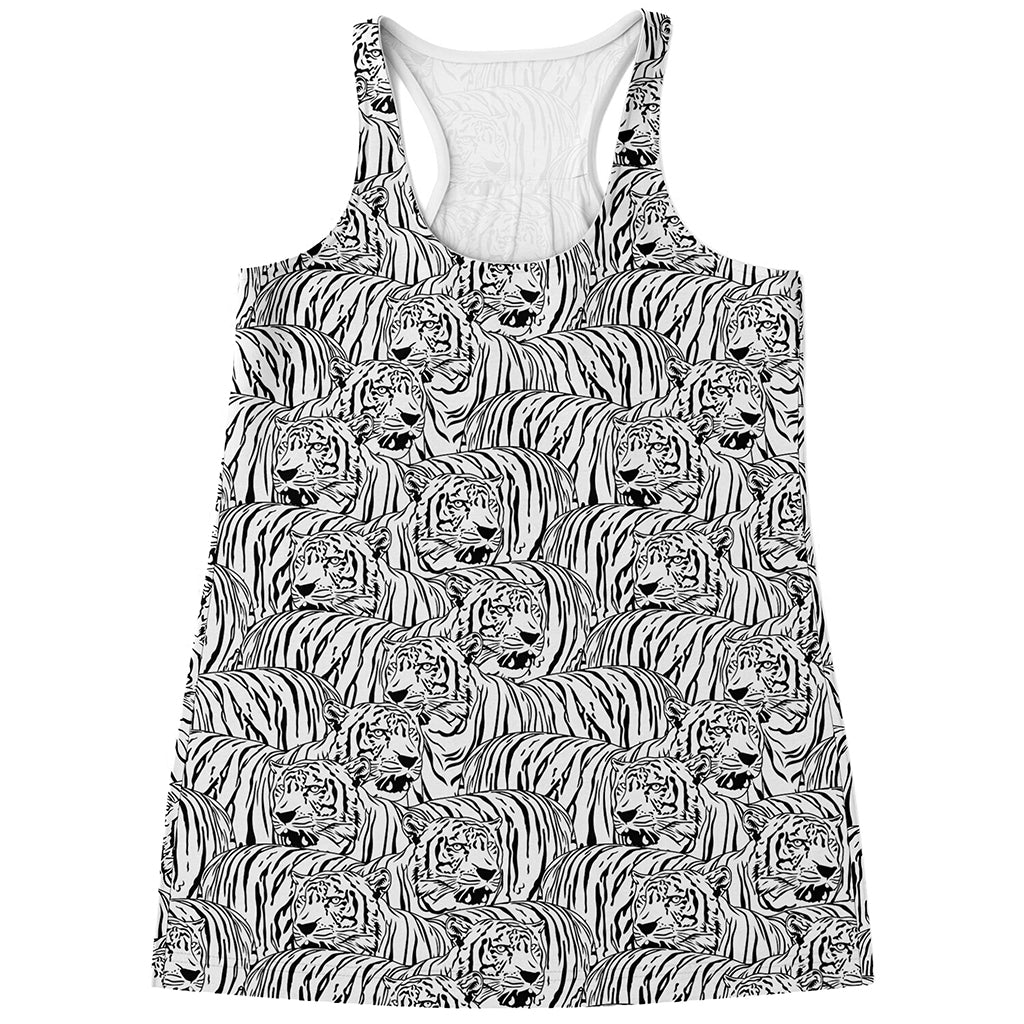 Black And White Tiger Pattern Print Women's Racerback Tank Top