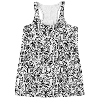 Black And White Tiger Pattern Print Women's Racerback Tank Top