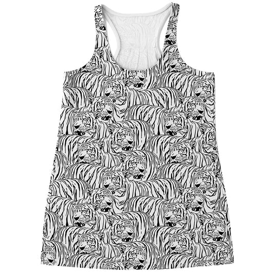 Black And White Tiger Pattern Print Women's Racerback Tank Top