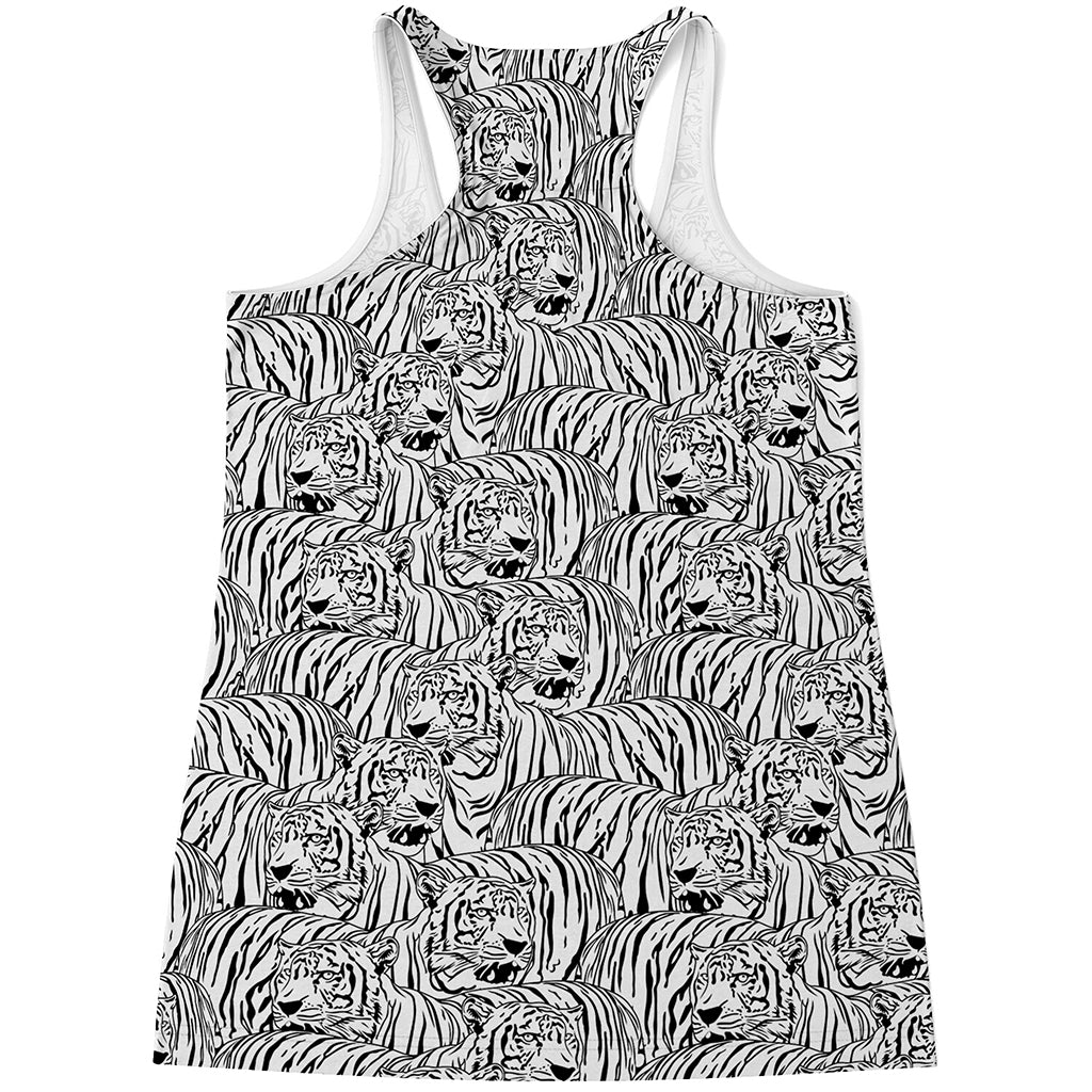 Black And White Tiger Pattern Print Women's Racerback Tank Top