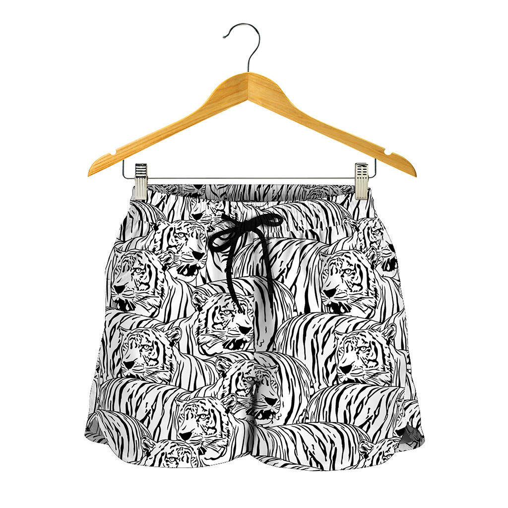 Black And White Tiger Pattern Print Women's Shorts