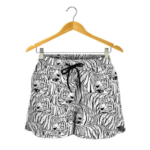 Black And White Tiger Pattern Print Women's Shorts