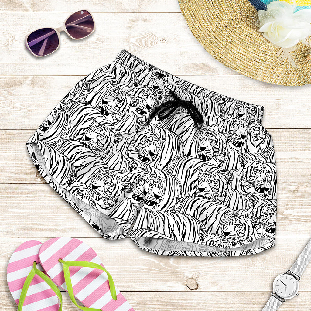 Black And White Tiger Pattern Print Women's Shorts