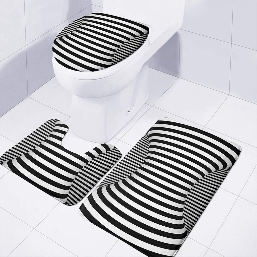 Black And White Torus Illusion Print 3 Piece Bath Mat Set