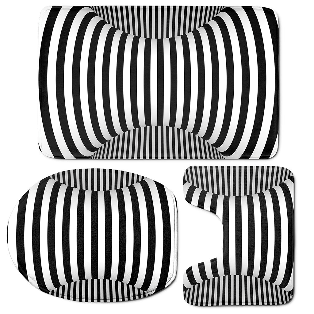 Black And White Torus Illusion Print 3 Piece Bath Mat Set