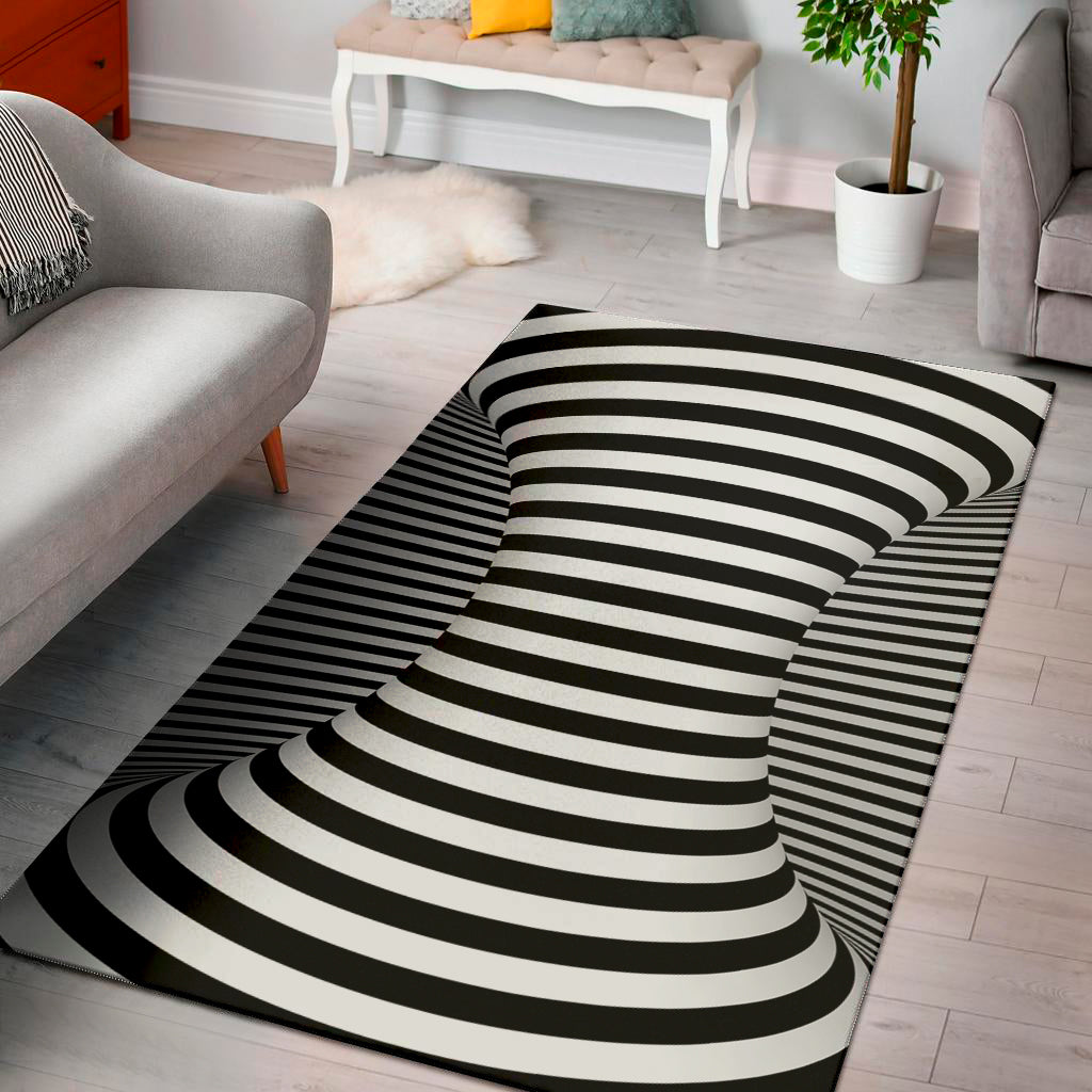 Black And White Torus Illusion Print Area Rug