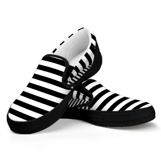 Black And White Torus Illusion Print Black Slip On Shoes