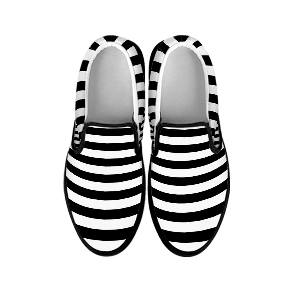 Black And White Torus Illusion Print Black Slip On Shoes