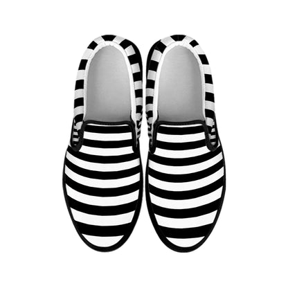 Black And White Torus Illusion Print Black Slip On Shoes