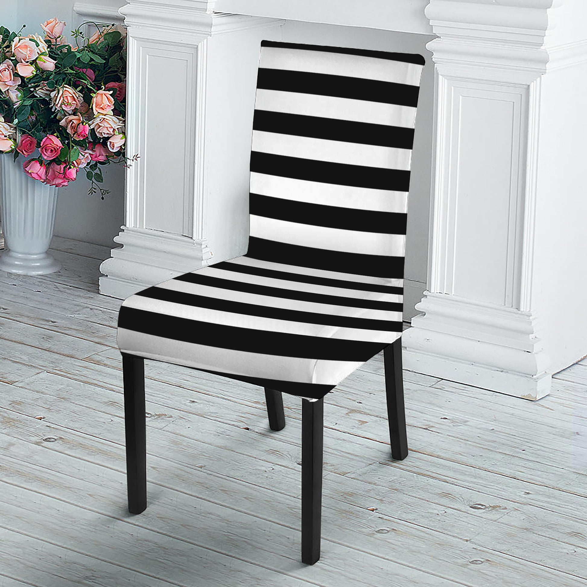 Black And White Torus Illusion Print Dining Chair Slipcover