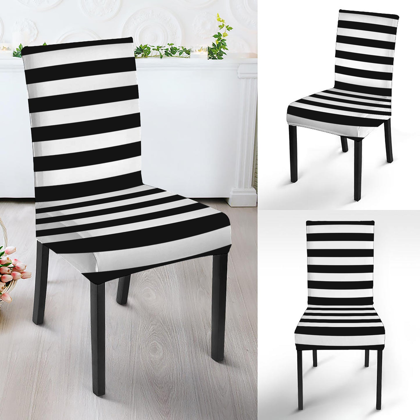 Black And White Torus Illusion Print Dining Chair Slipcover