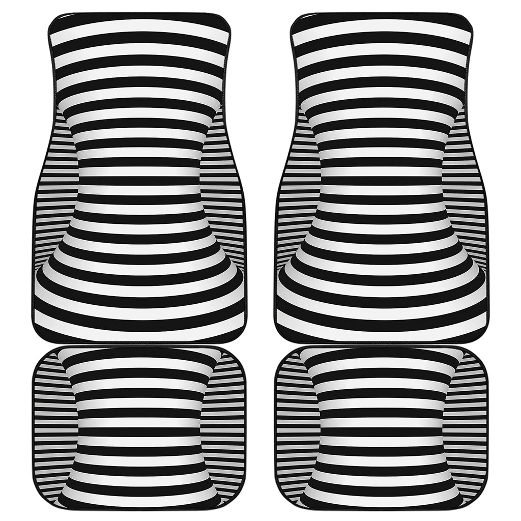 Black And White Torus Illusion Print Front and Back Car Floor Mats