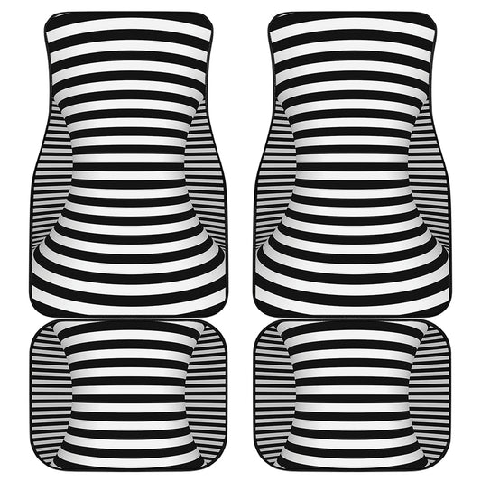 Black And White Torus Illusion Print Front and Back Car Floor Mats