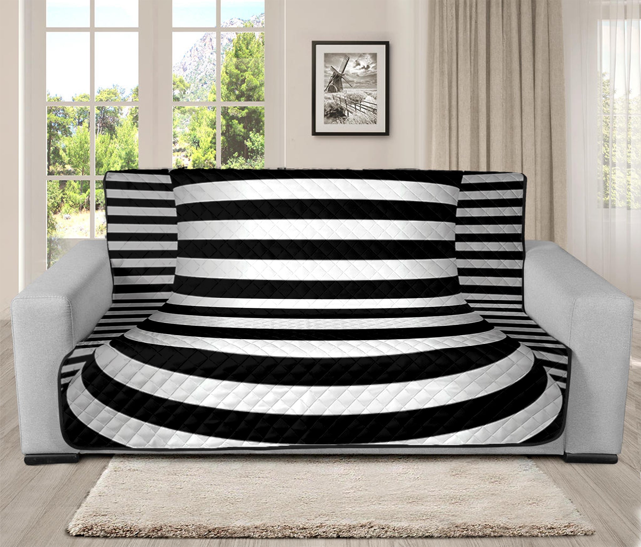 Black And White Torus Illusion Print Futon Protector