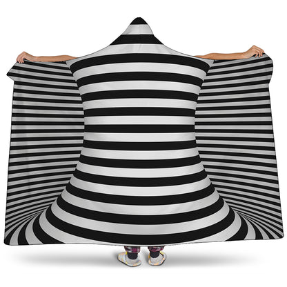 Black And White Torus Illusion Print Hooded Blanket