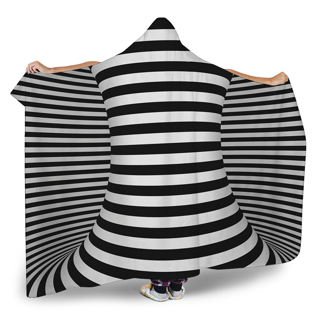 Black And White Torus Illusion Print Hooded Blanket
