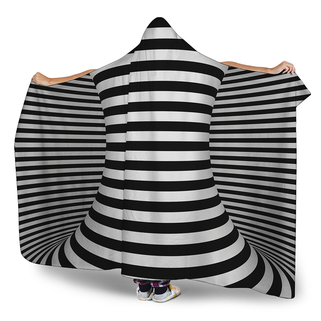 Black And White Torus Illusion Print Hooded Blanket