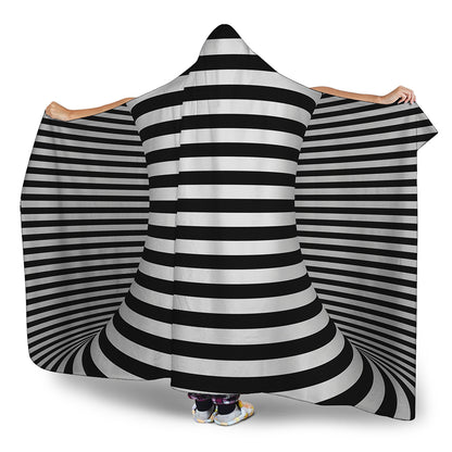Black And White Torus Illusion Print Hooded Blanket