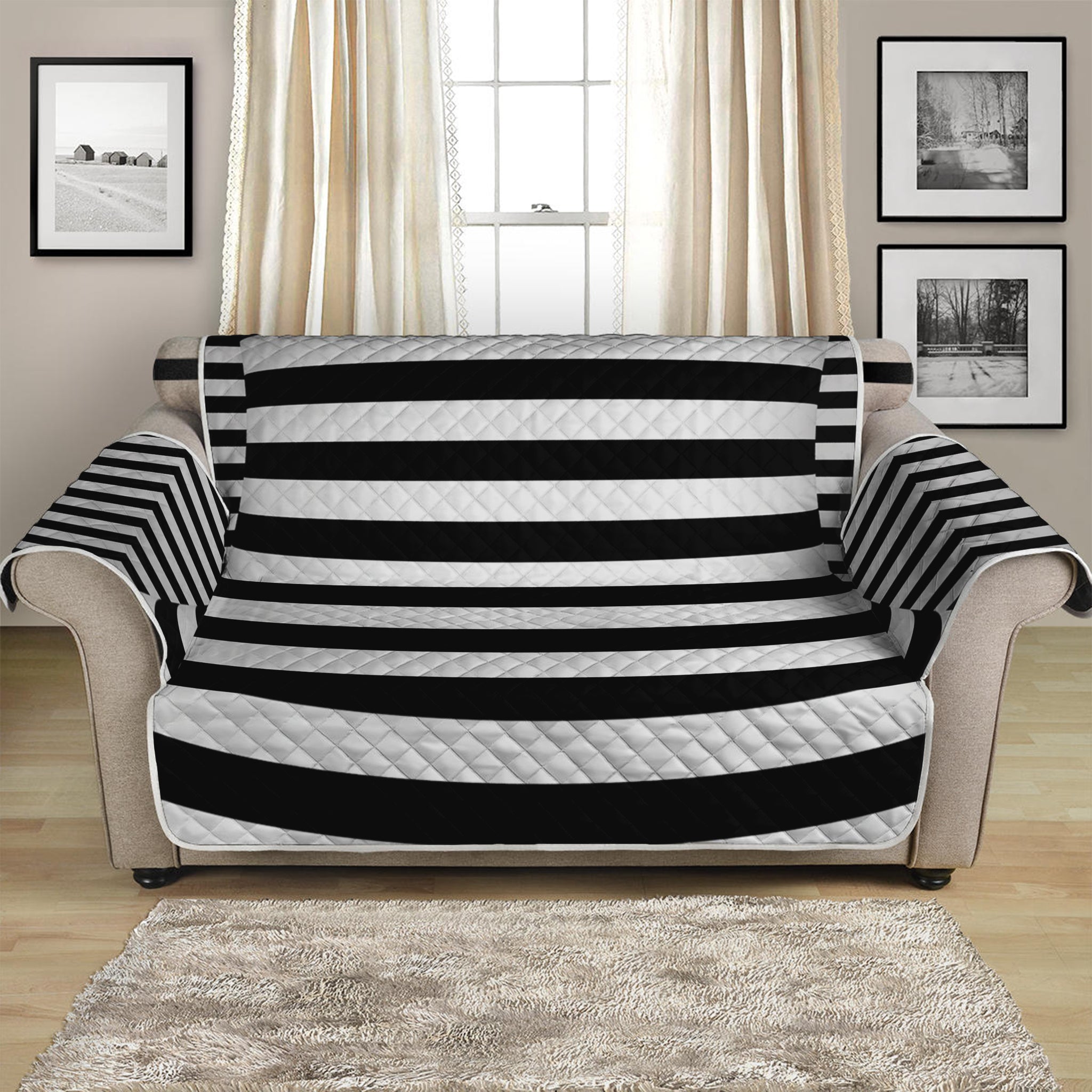 Black And White Torus Illusion Print Loveseat Protector