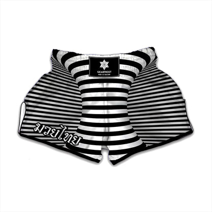 Black And White Torus Illusion Print Muay Thai Boxing Shorts