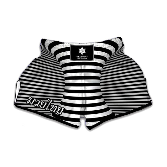 Black And White Torus Illusion Print Muay Thai Boxing Shorts