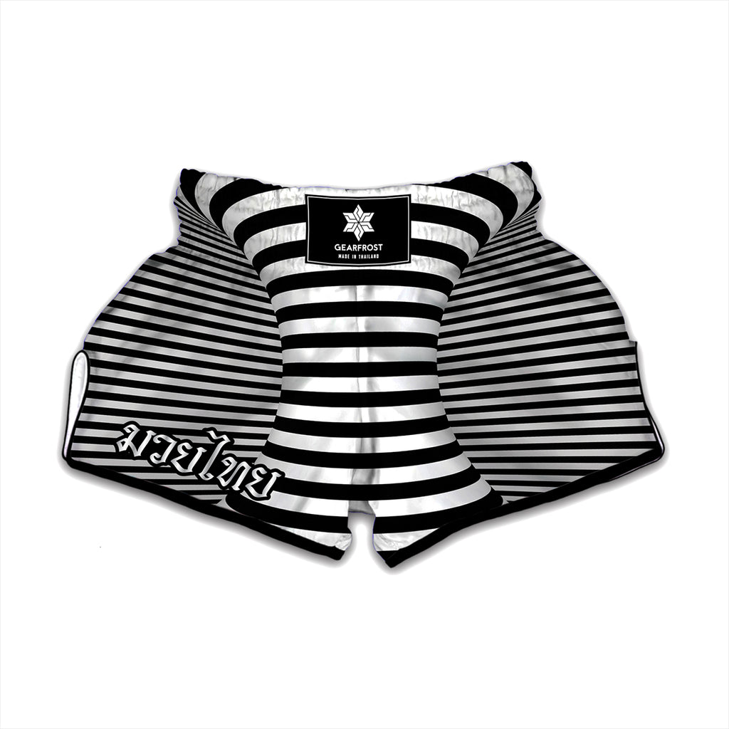 Black And White Torus Illusion Print Muay Thai Boxing Shorts