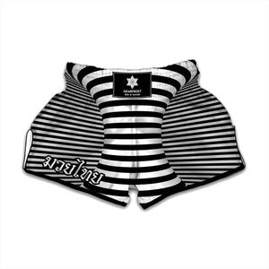 Black And White Torus Illusion Print Muay Thai Boxing Shorts