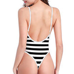 Black And White Torus Illusion Print One Piece High Cut Swimsuit