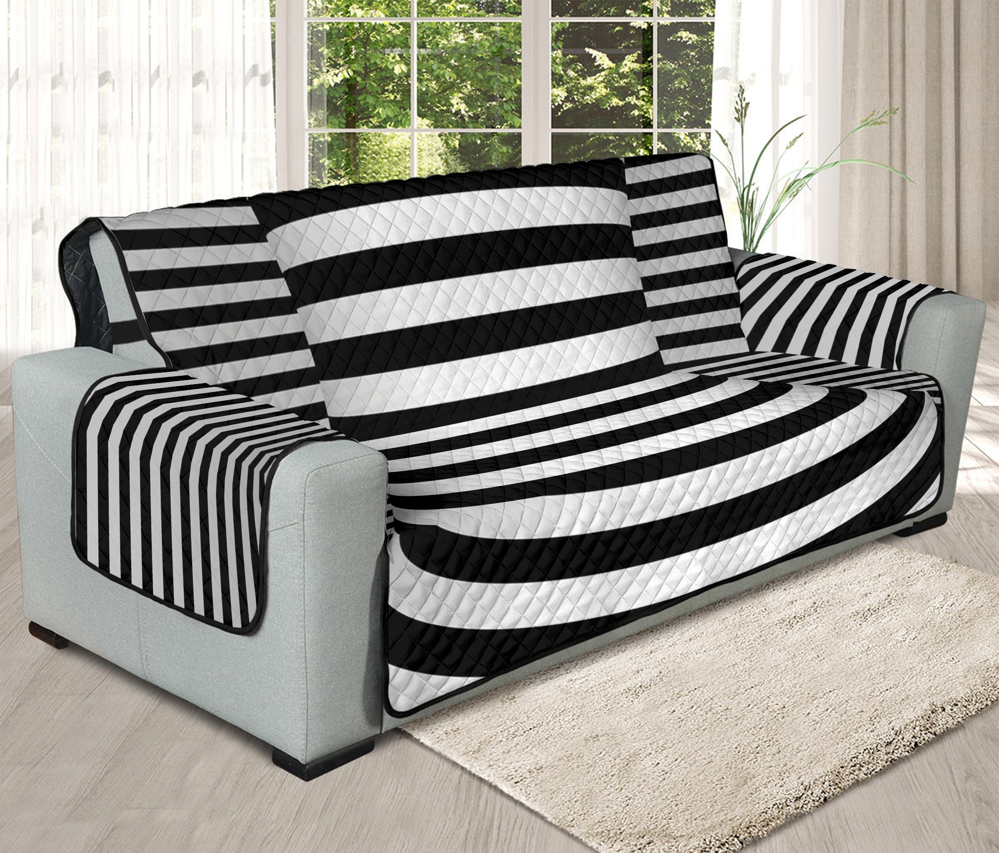 Black And White Torus Illusion Print Oversized Sofa Protector