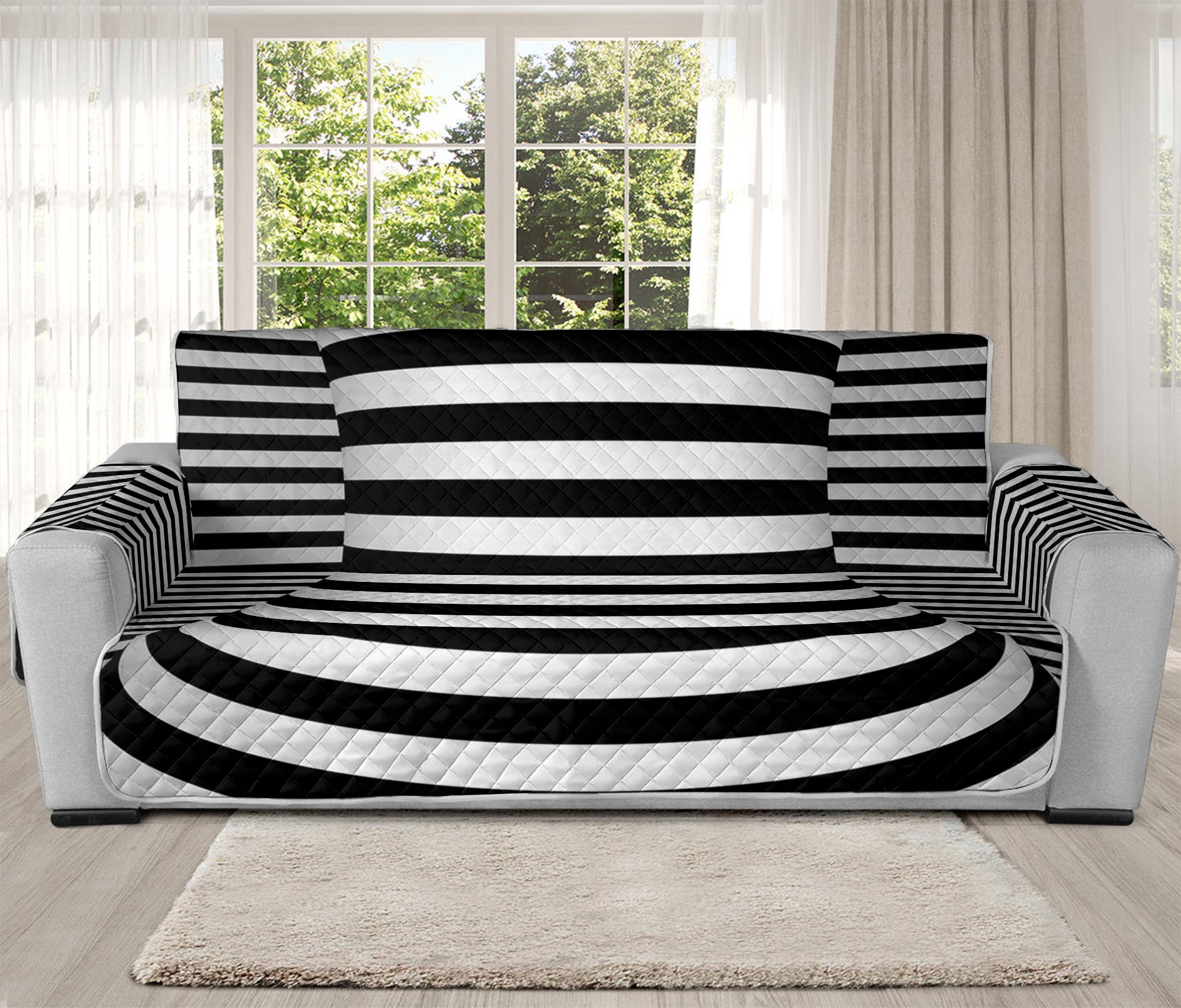 Black And White Torus Illusion Print Oversized Sofa Protector