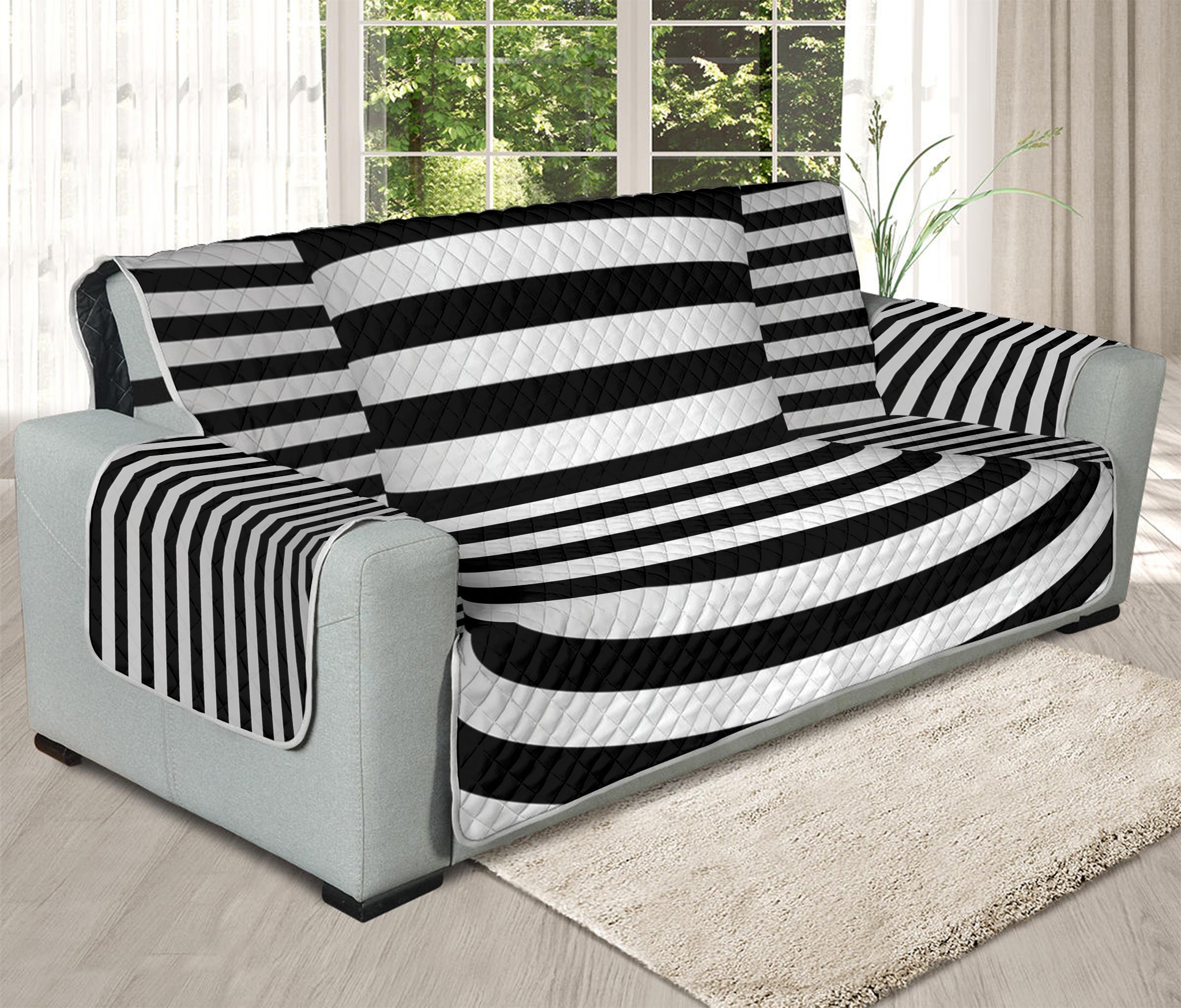 Black And White Torus Illusion Print Oversized Sofa Protector