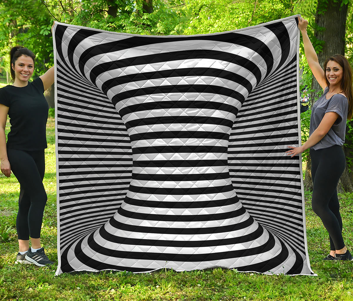 Black And White Torus Illusion Print Quilt