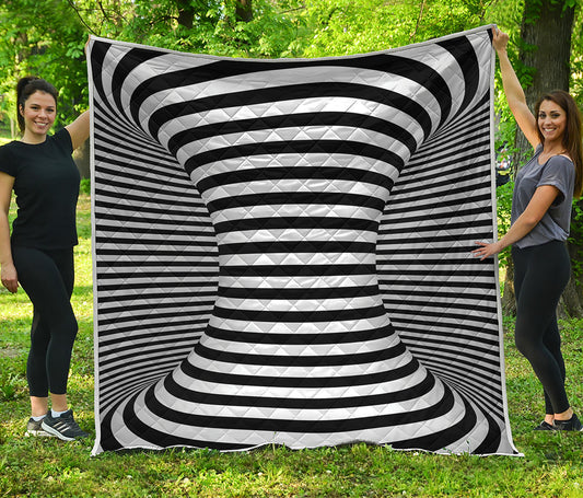 Black And White Torus Illusion Print Quilt