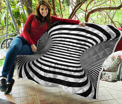 Black And White Torus Illusion Print Quilt