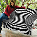 Black And White Torus Illusion Print Quilt