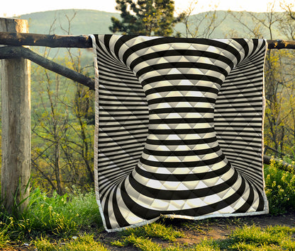 Black And White Torus Illusion Print Quilt
