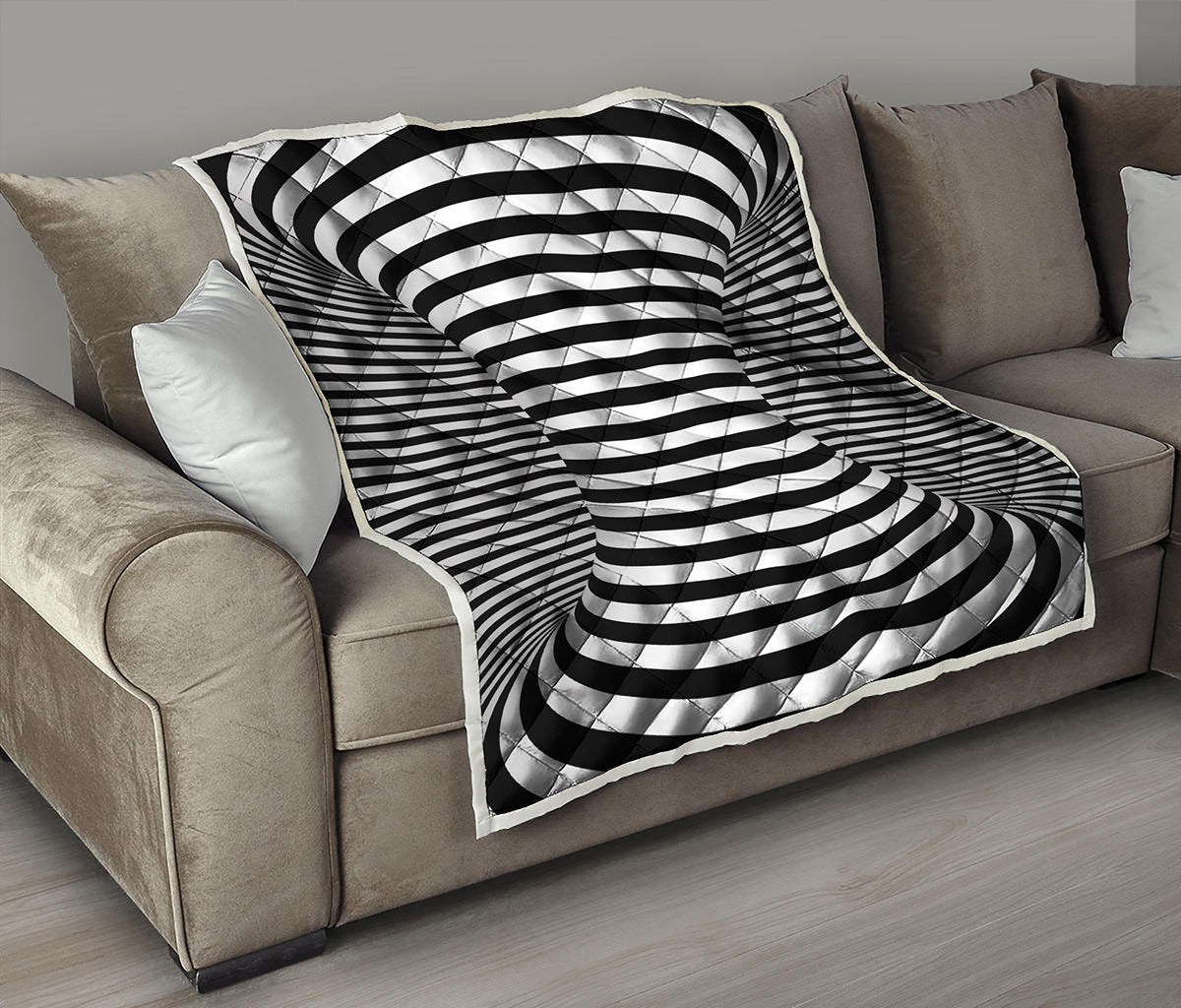 Black And White Torus Illusion Print Quilt