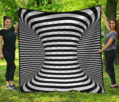 Black And White Torus Illusion Print Quilt