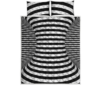 Black And White Torus Illusion Print Quilt Bed Set