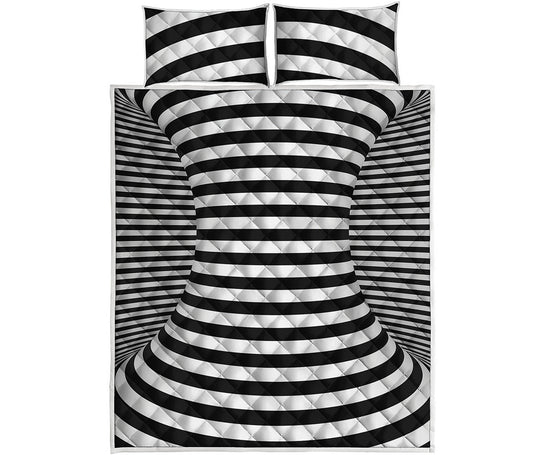Black And White Torus Illusion Print Quilt Bed Set