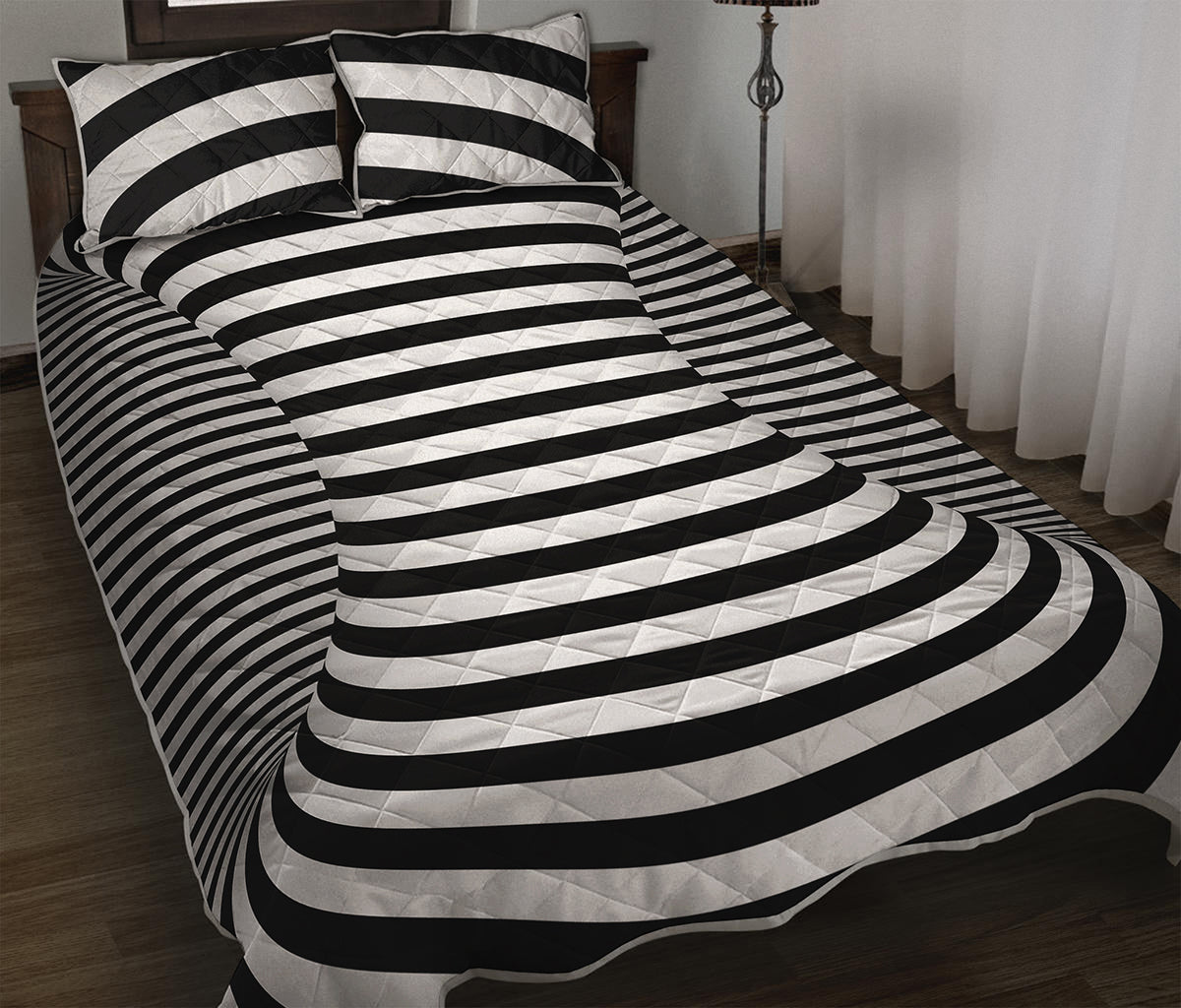 Black And White Torus Illusion Print Quilt Bed Set